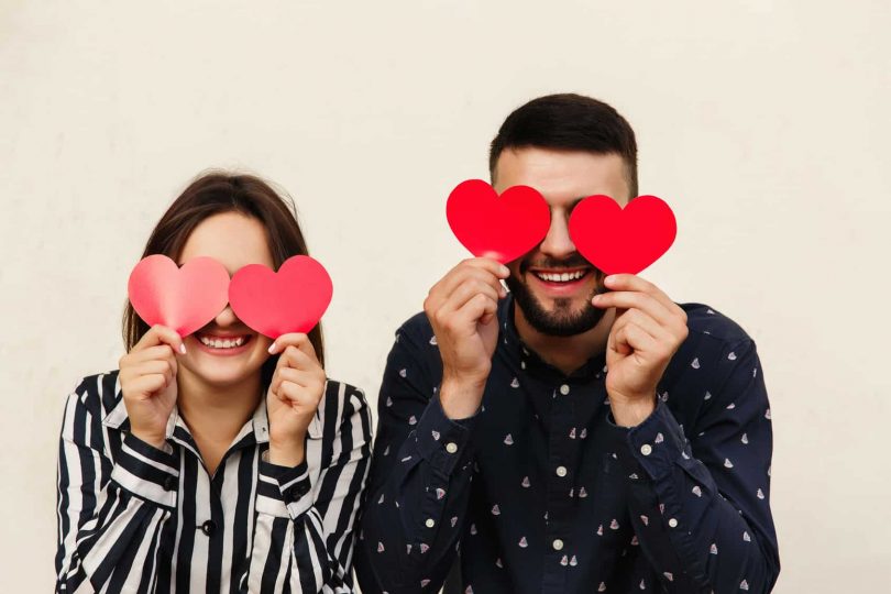 funny couple is happy because they saved money on valentines day