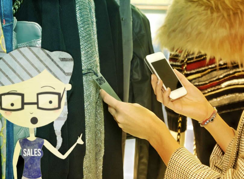 lady doing a qr scan on an item
