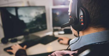 man playing video games