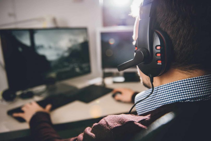 man playing video games