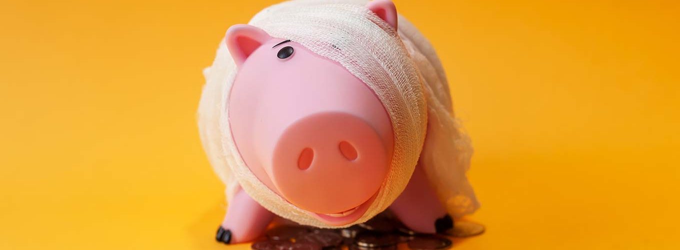 Poor injured piggy bank toy