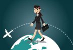 Business woman travel around the world by plane