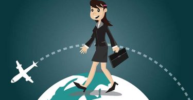 Business woman travel around the world by plane