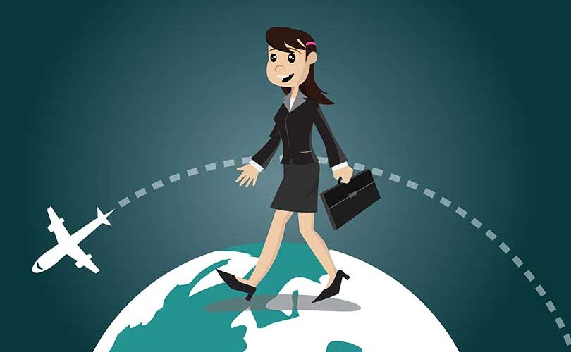 Business woman travel around the world by plane